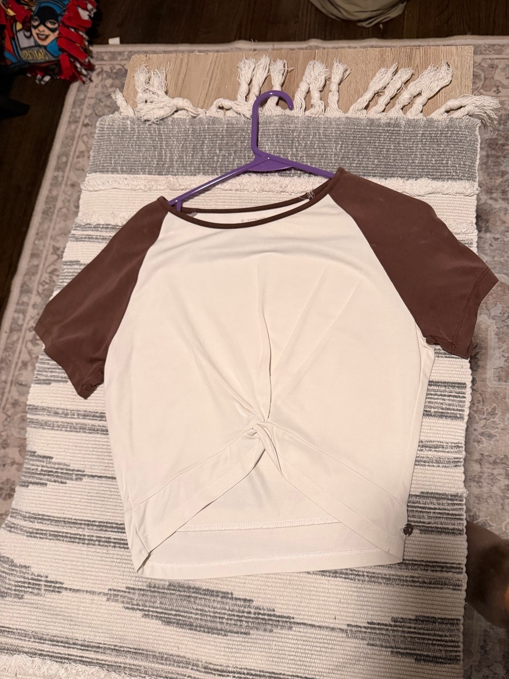 BuffBunny Cream Body with Brown Raglan Sleeve Knot Tee